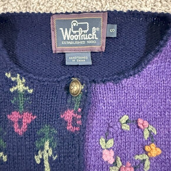 Vintage Woolrich Floral Colorblock Wool Sweater Grandma Cottagecore Cozy Old S - Picture 5 of 9